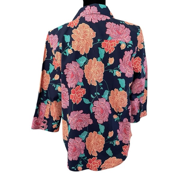 Chicos No-Iron 3/4 Sleeve Floral Button Down Top Blouse Size 4-6 Small Mature - Picture 6 of 9